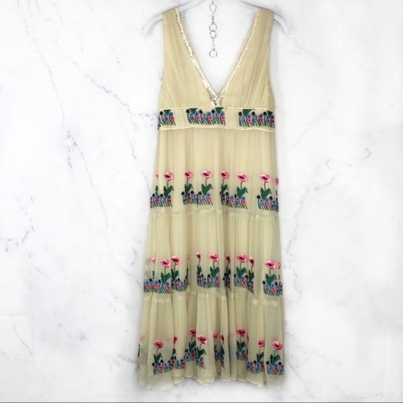 NWT Tibi Cream Silk Floral Embroidered Dress Size 6 - Picture 7 of 13
